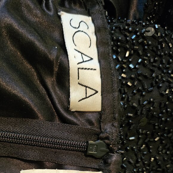 SCALA Long, Black, One Strap, Formal, Silk, Sequin Dress, Side Slit, Size Large - Picture 7 of 8